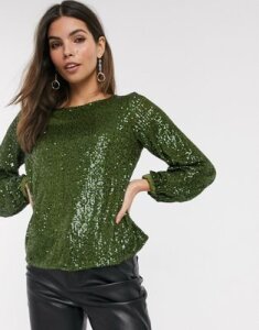 River Island sequin blouse in green