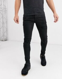 River Island super skinny coated biker jeans in black
