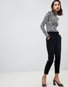 River Island tapered pants with tie waist in black