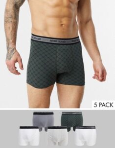 River Island trunks with branded waistband in gray multi 5 pack
