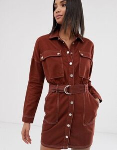 River Island utility shirt dress with belt in red