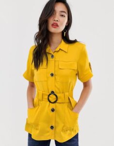 River Island utility shirt with buckle detail in ochre-Yellow