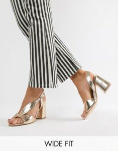 River Island Wide Fit block heeled sandals in gold