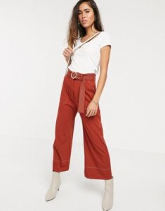 River Island wide leg pants with contrast stitching in rust-Red