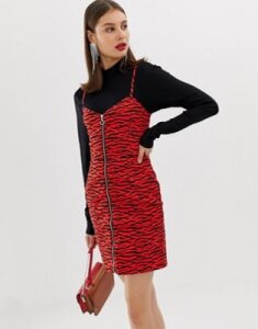River Island zip through mini dress in red zebra