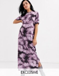 Rokoko maxi t-shirt dress in tie dye-Purple