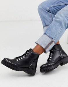 Rule London chunky hiker boots in black leather