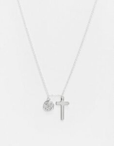 Saint Lola silver plated coin cross necklace