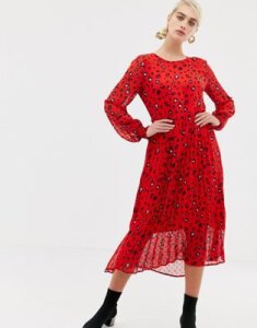 Selected Femme abstract leopard midi dress-Red