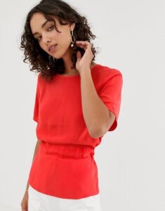 Selected Femme cinched waist short sleeve top-Red