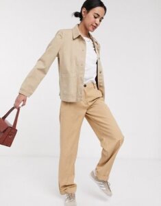 Selected Femme denim jacket with pocket detail In beige