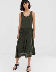 Selected Femme Printed Mesh Midi Dress-Green