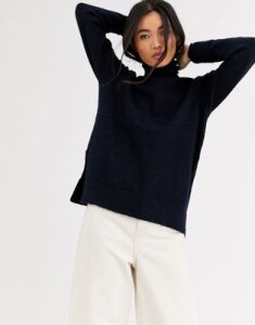 Selected Femme roll neck sweater with deep cuff in navy-Blue