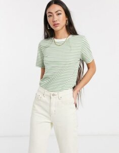 Selected Femme stripe t-shirt in green-Multi