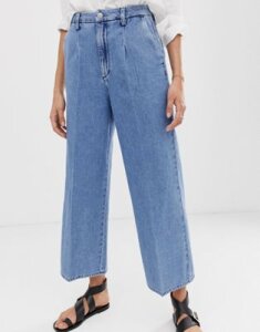 Selected Femme wide leg cropped jeans-Blue