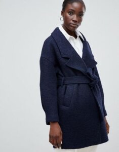 Selected Femme Wrap Wool Coat-Navy