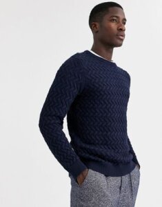 Selected Homme chunky cable knitted sweater in navy