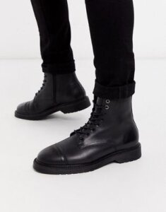 Selected Homme lace up leather hiker boots in black