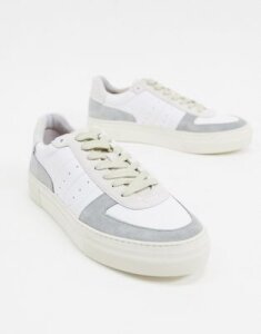 Selected Homme leather sneakers with contrast panel in gray
