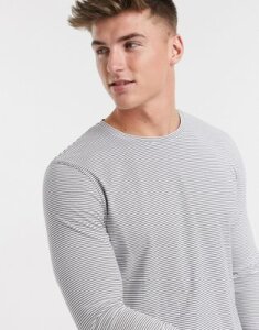Selected Homme organic cotton long sleeve fine stripe t-shirt in white