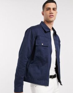 Selected Homme organic cotton zip through utility jacket in navy
