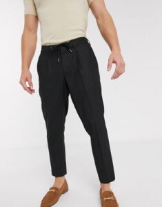 Selected Homme slim fit cropped smart pants with drawstring waist in black