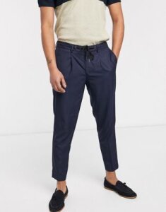 Selected Homme slim fit cropped smart pants with drawstring waist in navy