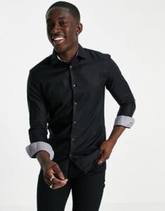 Selected Homme slim fit easy iron smart shirt in black