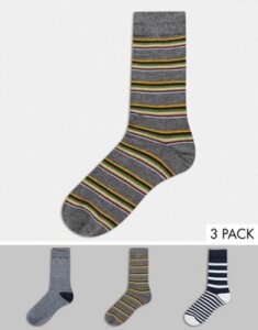 Selected Homme socks 3 pack in multi stripe-Black