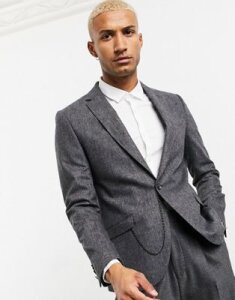 Shelby & Sons slim suit jacket in gray tweed with pocket chain