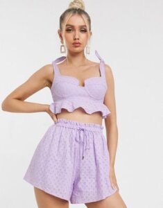 Significant Other coraline broderie frill crop top-Purple