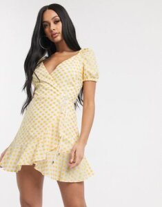 Significant Other symphony daisy embroidered mini wrap dress-Yellow