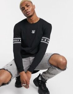 SikSilk muscle fit long sleeve top with logo-Black