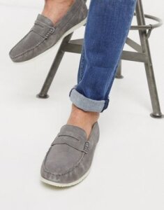 Silver Street suede penny contrast sole loafer in gray