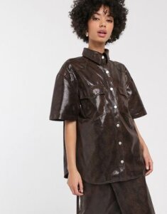 Simonett Milas faux leather snake print shirt two-piece in brown