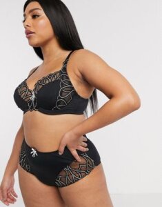 Simply Be amelie embroidery full brief in black