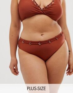 Simply Be bikini bottoms with ring detail in rust-Red