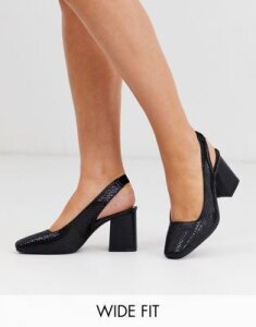 Simply Be extra wide fit sling back square toe block heel in black-Multi