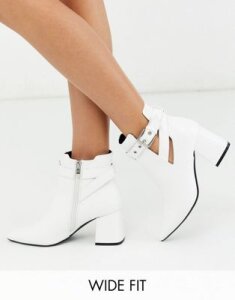 Simply Be extra wide fit strap heel ankle boot in white croc