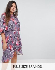 Simply Be Floral Velvet Twist Front Dress-Multi