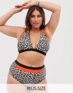 Simply Be halterneck bikini top in animal print-Multi