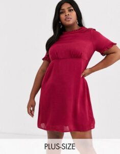 Simply Be high neck satin tea dress in berry-Red