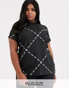 Simply Be high neck t-shirt with check print-Multi