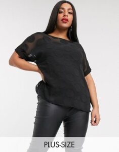 Simply Be sheer blouse with polka dot in black