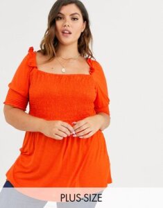 Simply Be square neck shirred top in orange