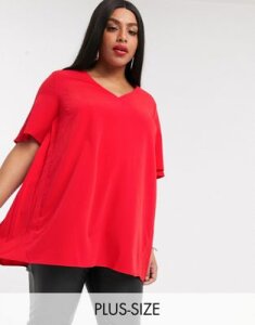 Simply Be v neck blouse with pleats in red