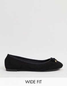 Simply Be wide fit metallic ballet flats in patent black