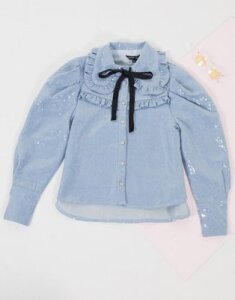 Sister Jane oversized shirt with frill collar in sequin two-piece-Blue