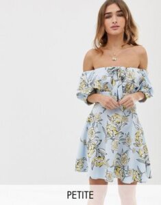 Sisters Of The Tribe Petite bardot mini dress in floral-Blue