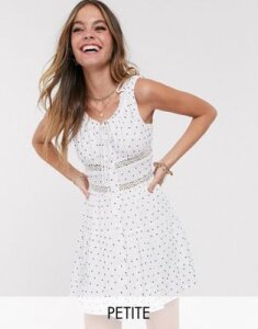 Sisters Of The Tribe Petite button front mini dress in polka dot-White